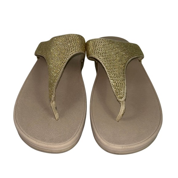 FitFlop Lulu Crystal Embellished Gold Metallic Thong Sandals Orthotic US 10 - Picture 2 of 10